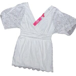 New Lilly‎ Pulitzer Parigi Skort Romper Resort White Scalloped Lace Size XL